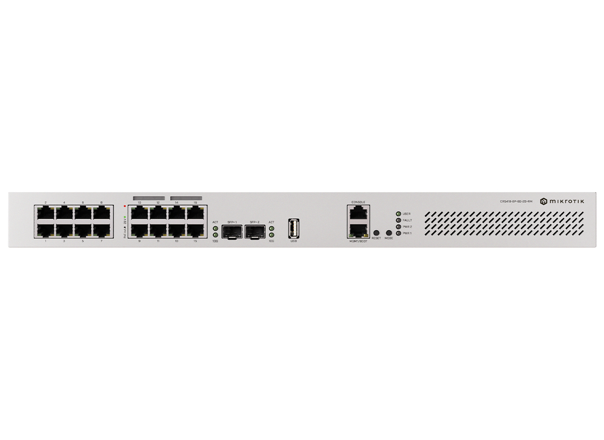 MikroTik Cloud Router Switch 16 Port with 8 PoE 150W 2SFP+ | CRS418-8P-8G-2S+RM